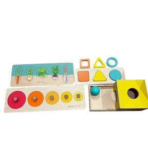 Lovery wooden wood toy lot 4 toys puzzles ball drop shapes garden baby toddler